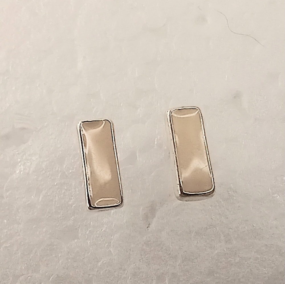 Earrings Tiny Cream Enamel Silver Posts Studs Vin… - image 4